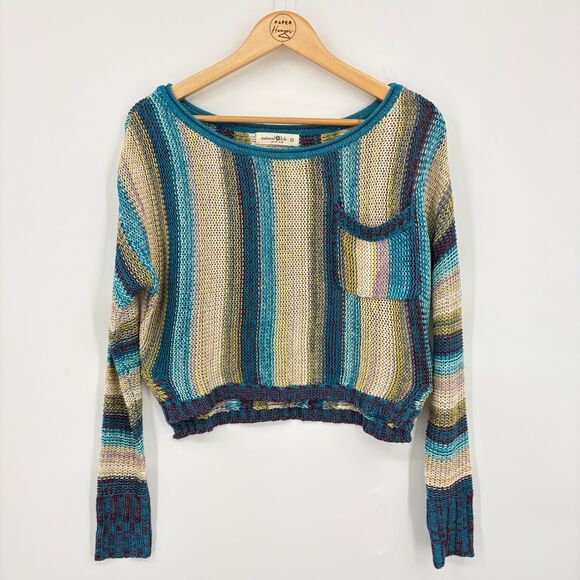 Natural Life Striped Long Sleeve Cropped Sweater, Sz XS, Boho Hippie Casual - Picture 2 of 8